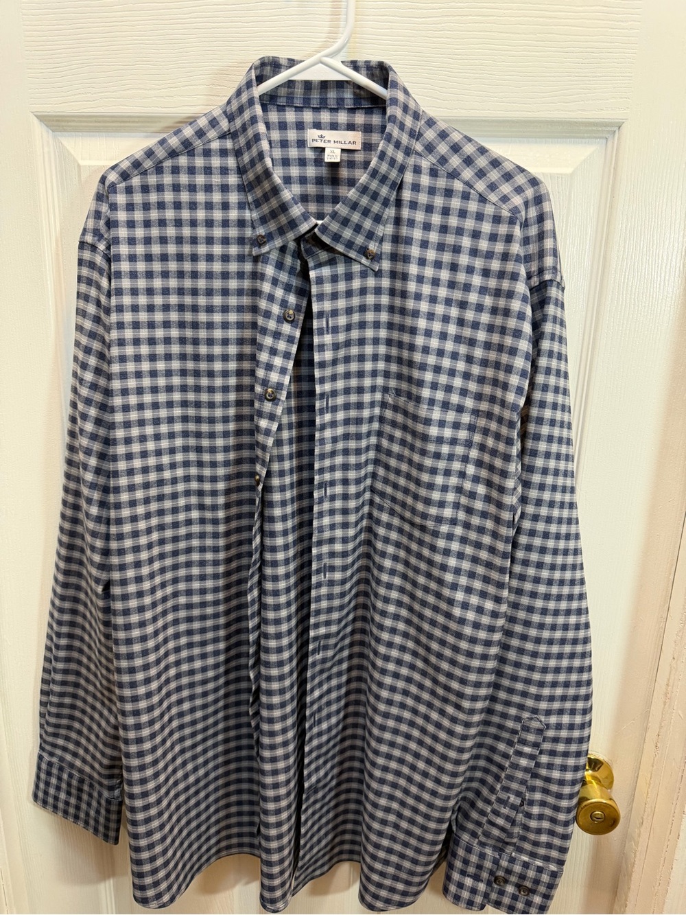 Peter Millar Navy and White Gingham Button-Down Shirt
